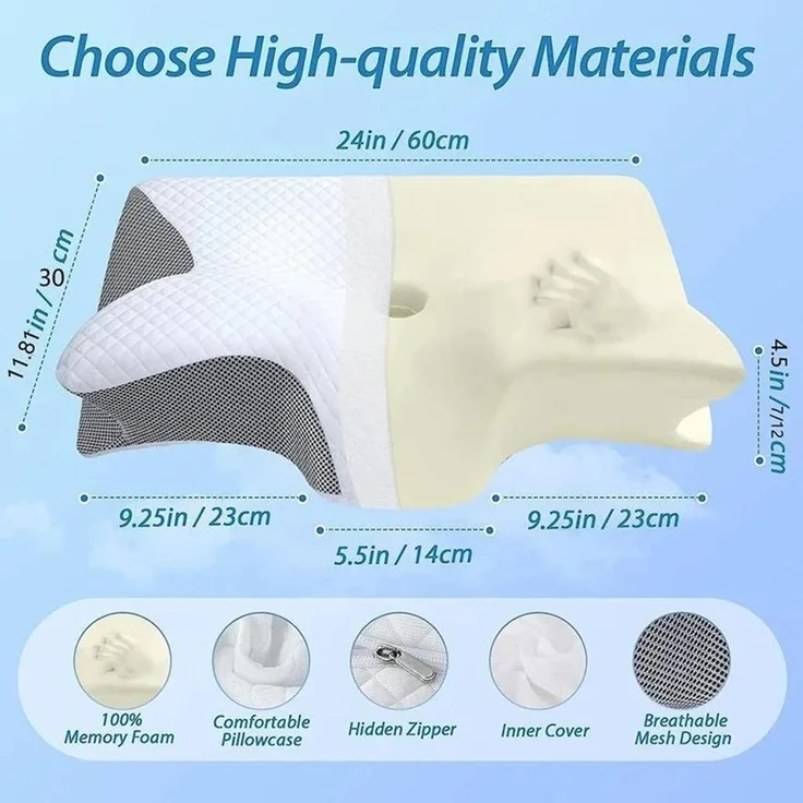 YaLiva_Decor® Nackenkissen 2 Stück, ergonomisch, orthopädisches Kissen gegen Nackenschmerzen & Memory Foam, Grau, 62 x 34 x 12 cm – Bild 4