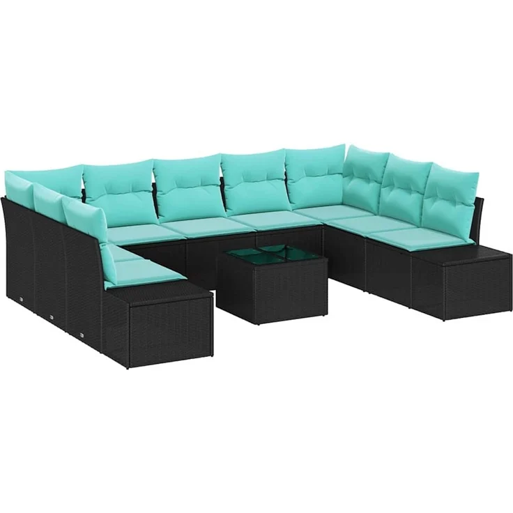 vidaXL Gartensofa-set 9 stk. 8-Sitzer Schwarz und Türkis 3355905 – Bild 2