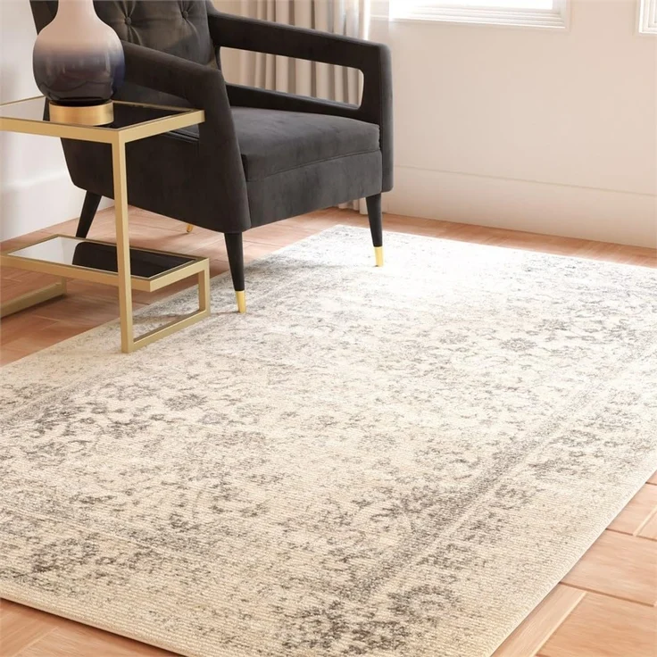 Safavieh Quadratischer Teppich 91x91 cm - Adirondack Collection - Transitional Design, Elfenbein & Silber, Pflegeleichte Synthetikmischung, Ideal für Wohnzimmer, Schlafzimmer, Büro