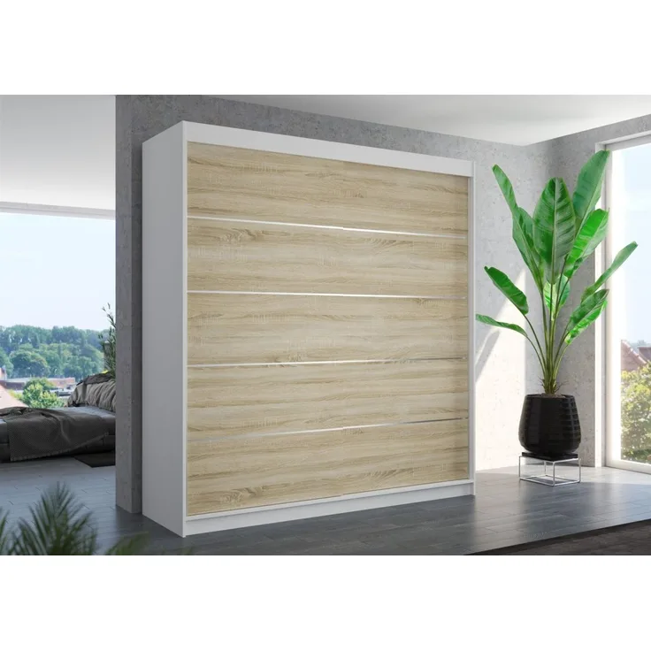 Schiebetürenschrank Schrank Nr. 420 in Weiß- Sonoma matt 200 x 215 x 58 cm
