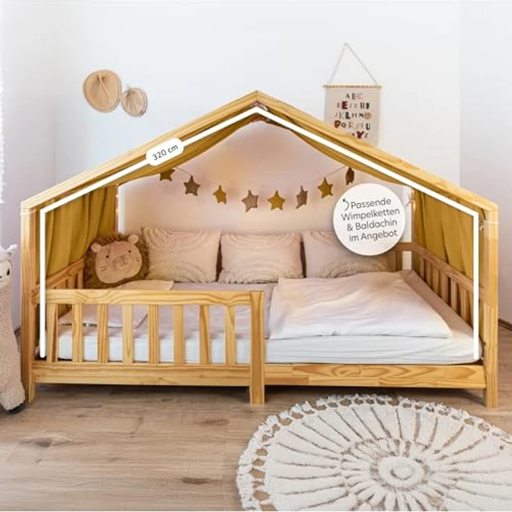 lilimaus Betthimmel Musselin Hausbett Himmel Kinderzimmer Baumwolle mit Gold 2er Set, Gemütlicher Baldachin aus Baumwolle für traumhafte Kinderzimmer-Deko – Bild 6