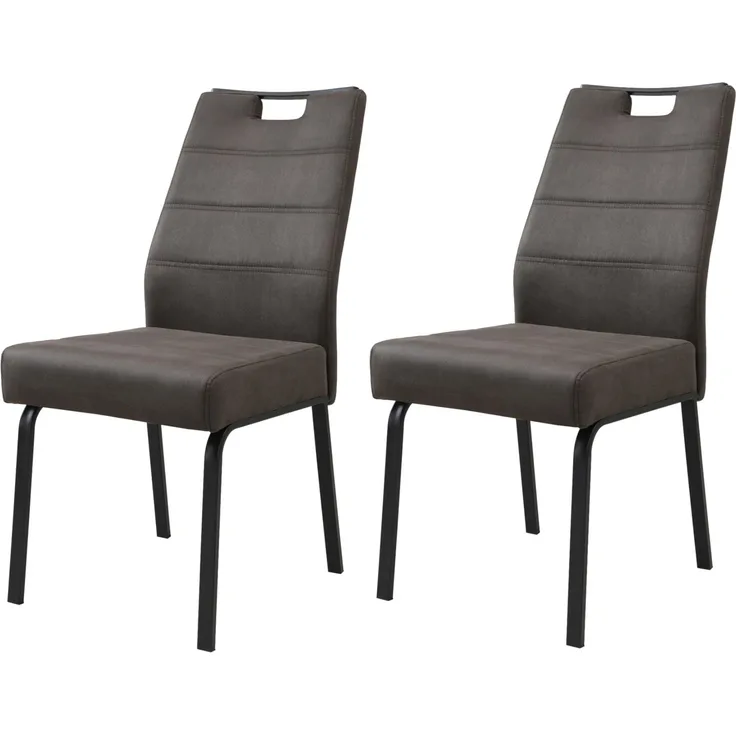 Hela Tische, 2er Set Esszimmerstuhl Elvas Bezug Microfaser Anthrazit, Komfortsitz FEDERKORB, Lehne ergonimisch mit Griff, Flachrohrgestell, 140kg belastbar