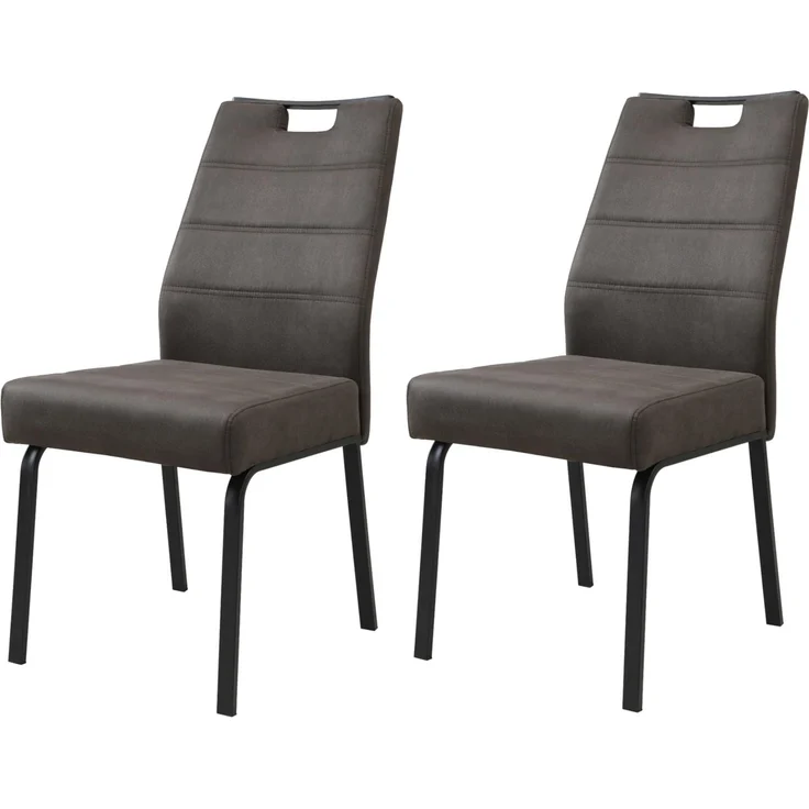 Hela Tische, 2er Set Esszimmerstuhl Elvas Bezug Microfaser Anthrazit, Komfortsitz FEDERKORB, Lehne ergonimisch mit Griff, Flachrohrgestell, 140kg belastbar