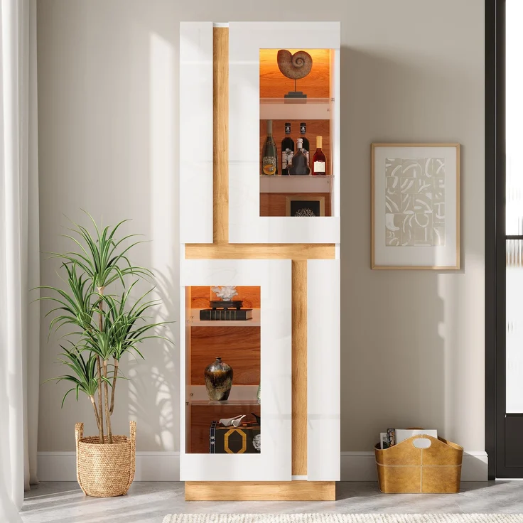 Vitrine 60 x 40 x 180 cm aus PB mit Glastüren und App-steuerbarer LED-Beleuchtung – Bild 2