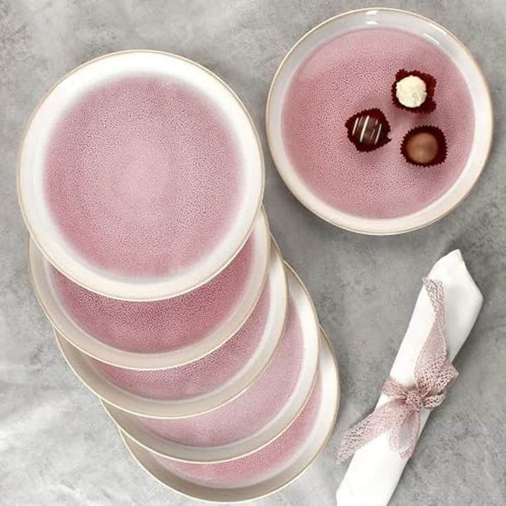 MamboCat Frühstücksteller 6x Reactive Glaze Paris Kuchenteller 6 Personen Creme Pink – Bild 5