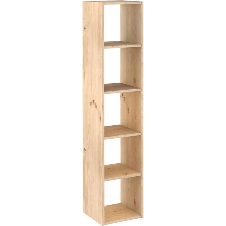 Astigarraga Kit Line Standregal Vollholz-Würfelregal mit fünf Fächern, Bücherregal, Raumteiler, Unbehandeltes Kiefernholz – Bild 1