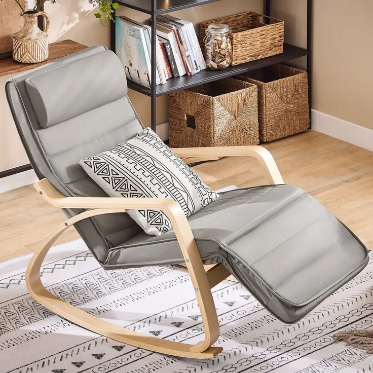 SoBuy FST16-DG Schaukelstuhl, Stoff, Lackiert, Dunkelgrau, 138 x 90 x 78 cm – Bild 9