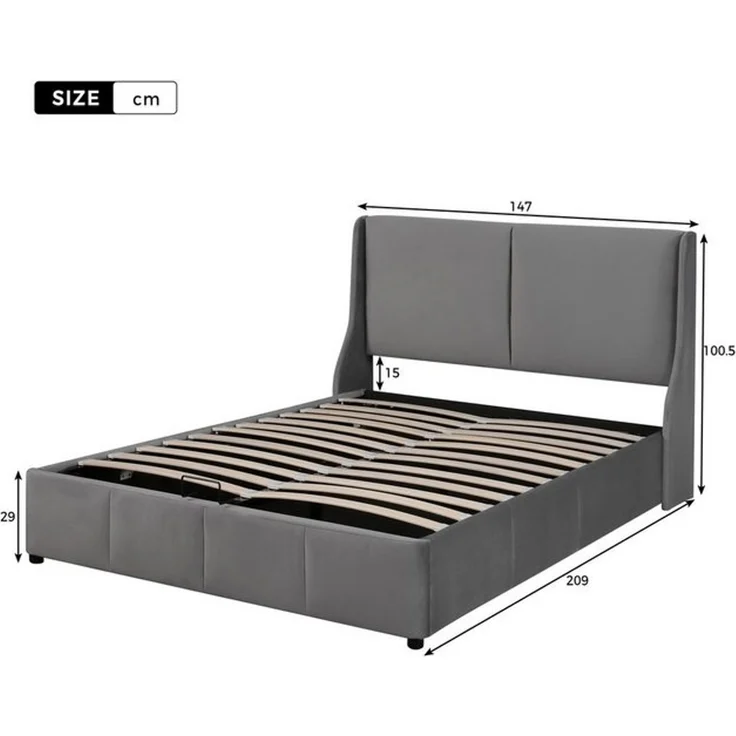 Odikalo Stauraumbett Polsterbett Doppelbett Funktionsbett Kopfteil Bett mit Bettkasten (140/160/180 Grau, Geeignet für Erwachsene und Jugendliche, aus hochwertigem Flanell) – Bild 4