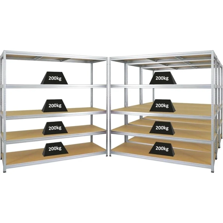 PROREGAL Mega Deal 4er-Set Schwerlastregal Giant Elephant 180 x 180 x 60 cm mit 5 Ebenen Fachlast 200kg Verzinkt, Kellerregal, Steckregal, Garagenregal, Lagerregal