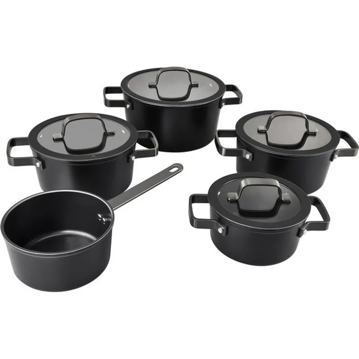 Hanseatic Topf-Set ALU PRO, Aluminium (Set, 9-tlg, Fleischtopf 1x 16 cm / 2x 20 cm / 1x 24 cm, Stielkasserolle 16 cm), mit Griffe aus Edelstahl, Glasdeckel, Induktion – Bild 4