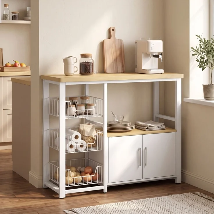 Küchenregal 100 x 35 x 80 cm aus MDF in Eiche-Optik mit 3 Körben und Unterschrank – Bild 1