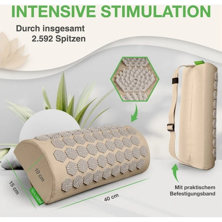 BACKLAxx® Nackenrolle Akupressur, Akupressur Kissen Nacken, Akupressur Kissen 40 x 18 x 11 cm, Insgesamt 2.592 Spitzen – Bild 2