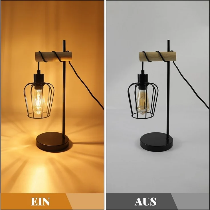 Nettlife Tischleuchte Holz Vintage E27 Tischlampe Wohnzimmer Nachttischlampe Schwarz, LED wechselbar, Geeignet für Schlafzimmer, Wohnzimmer, Esszimmer, Arbeitszimmer, Büro – Bild 3