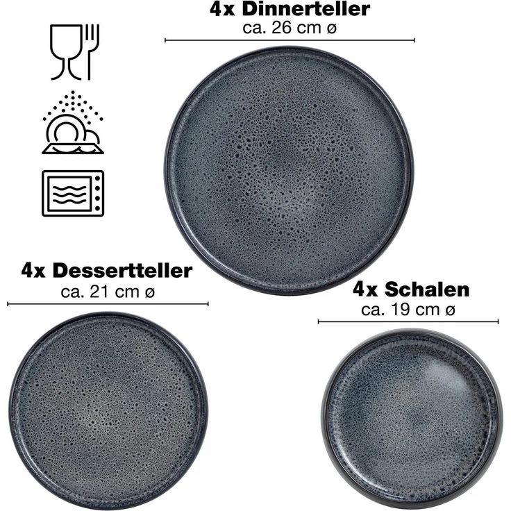 Moritz & Moritz SOLID 12tlg Geschirrset Anthrazit – Bild 2