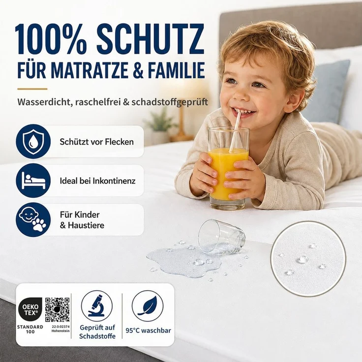 Matratzenschutzbezug & Inkontinenzauflage - 100% Baumwolle mit wasserdichter PU-Membran Stoffschmiede, Wasserdicht – Bild 2