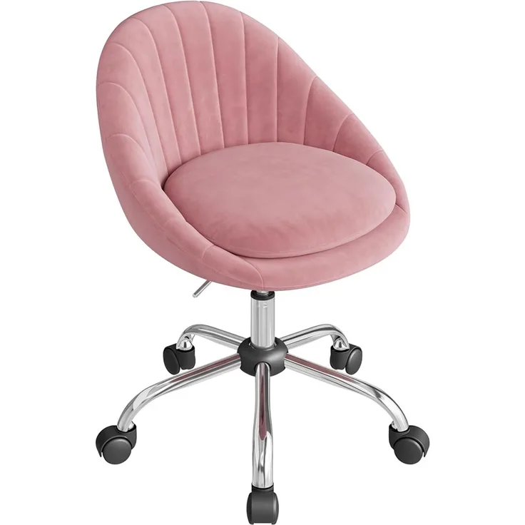 WOLTU Homeoffice Stuhl, Bürostuhl ergonomisch, Schminkstuhl drehbar, Drehstuhl mit Rollen, Schreibtischstuhl 150 kg belastbar, für Arbeitszimmer Schlafzimmer, Samt, Rosa, BS167rs