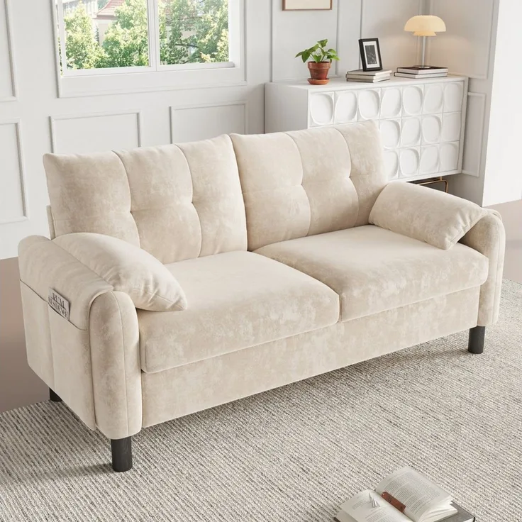 autolock 2-Sitzer Sofa Polstersofa aus Chenille Stoff mit dicken Kissen, skandinavischen, Couch Polstermöbel für Wohnzimmer, Schlafzimmer, kleine Wohnung