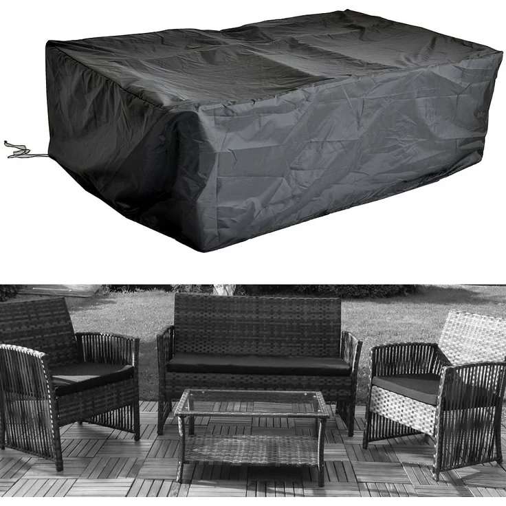 Schutzhülle 135x132x78 Schwarz Gartenmöbel Rattan Abdeckung Plane Haube Wetter – Bild 7