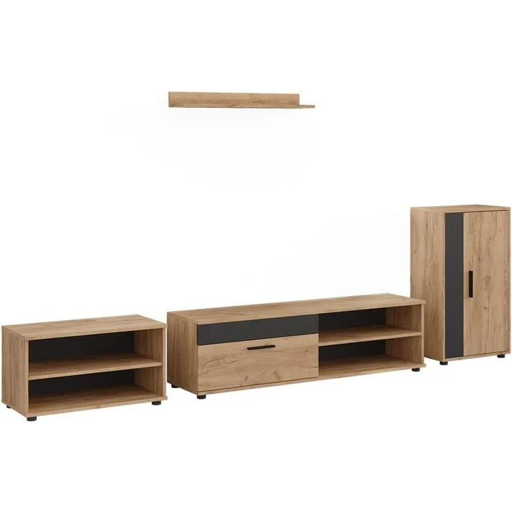 Wohnwand Berno Goldkraft Eiche/Anthrazit 4-teiliges Set Vicco – Bild 1
