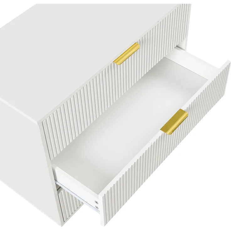 Flieks Kommode 3 Schubladen, Sideboard weiß gold, geriffelte Front modern, H72×B80×T40 cm, Aufbewahrungsschrank, MDF – Bild 7