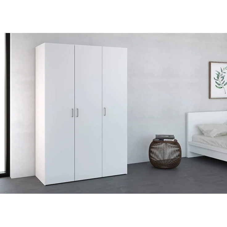 Tvilum Kleiderschrank mit drei Flügeltüren mit vier Innenböden und Kleiderstange, Farbe Weiß, Maße 115 x 175 x 49 cm – Bild 2
