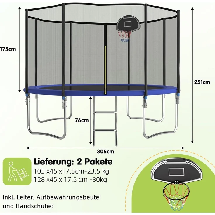 MC Star Gartentrampolin Trampolin Outdoor, Mit verstärkten Beintraversen, Stabil, Ø 305 cm, Robust und Belastbar, Einteilige Konstruktion für Kinder/Erwachsene – Bild 2