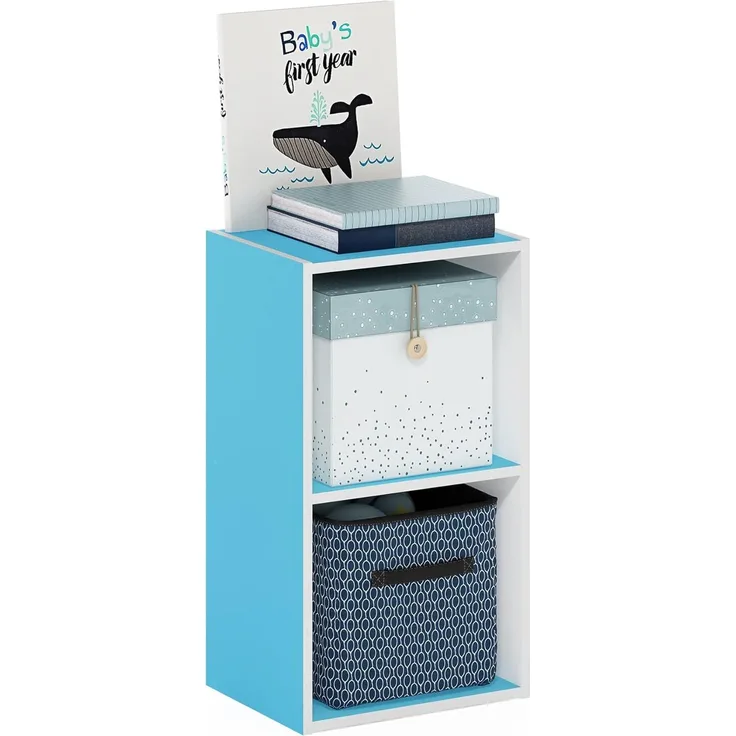 Furinno Pasir 2-stufiges Bücherregal mit offenem Regal, Hellblau/Weiß