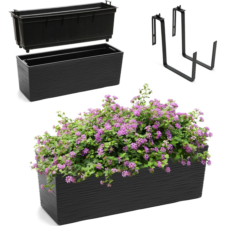 KADAX Blumentopf Balkonkastengriffe 19x56cm Schwarz – Bild 1