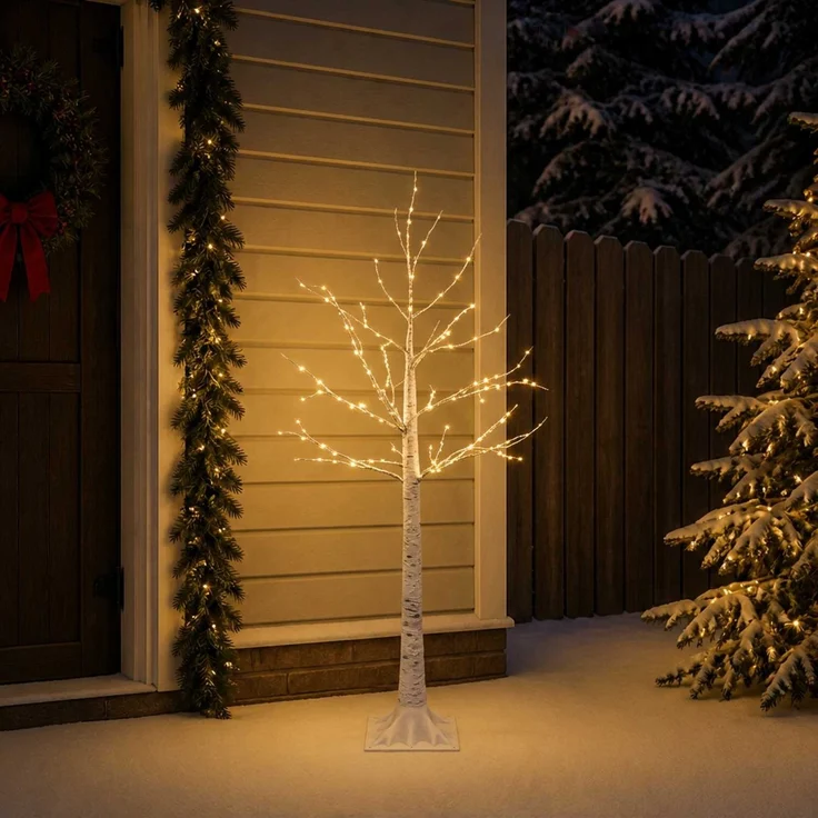 vidaXL Birken-Weihnachtsbaum Weiß 22 x 22 x 150 cm Kunststoff 232 LEDs 42055353 – Bild 3