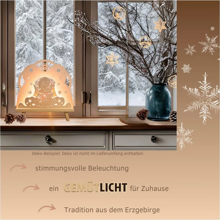 Weigla Lichterbogen Engel in Wolke, Dekoleuchte aus Holz, NATUR, Made in Germany (1-tlg), Erzgebirge garantiert, Weihnachtsdeko Innen, Weihnachtsbeleuchtung – Bild 3