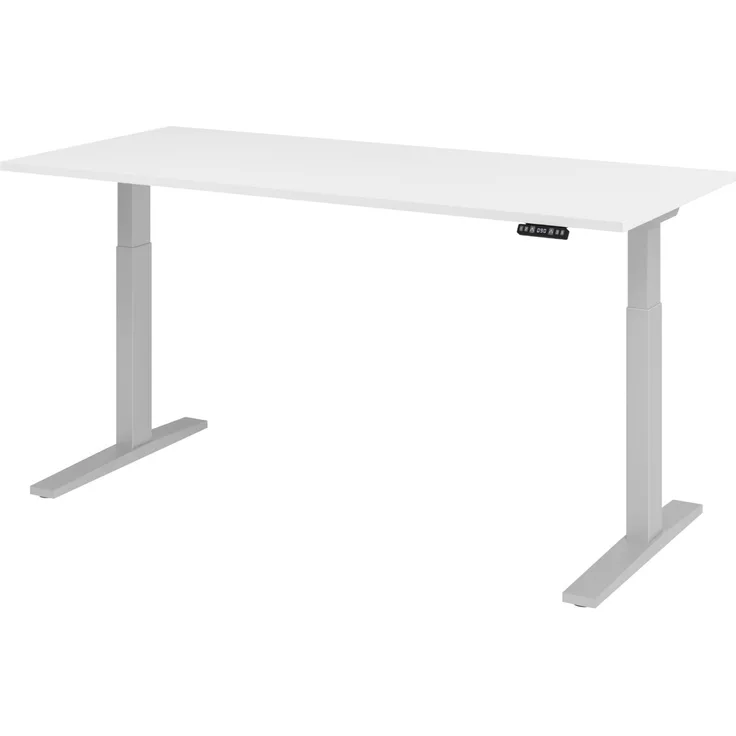 bümö elektrisch höhenverstellbarer Schreibtisch 180x80 cm in weiß, Gestell silber - Sitz & Stehschreibtisch mit Memoryfunktion, elektrischer Stehtisch & Gaming Tisch, XMKA-Serie, XMKA19-W-S