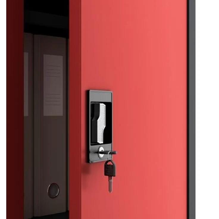 Jan Nowak Metallschrank 185 x 90 x 45 cm | Aktenschrank Abschließbar mit Kleiderstange, Pulverbeschichtung | Aufbewahrungsschrank Umkleideschrank Spind Kleiderstange | Anthrazit-Rot – Bild 5