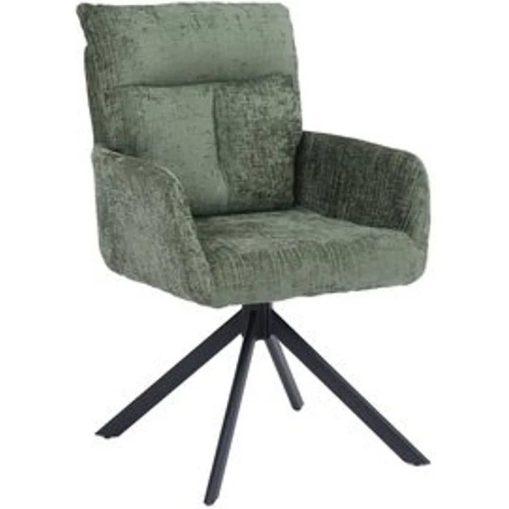 HOME DELUXE Esszimmerstuhl mit Armlehne ALUNA Chenille - 1er Set Grün – Bild 6