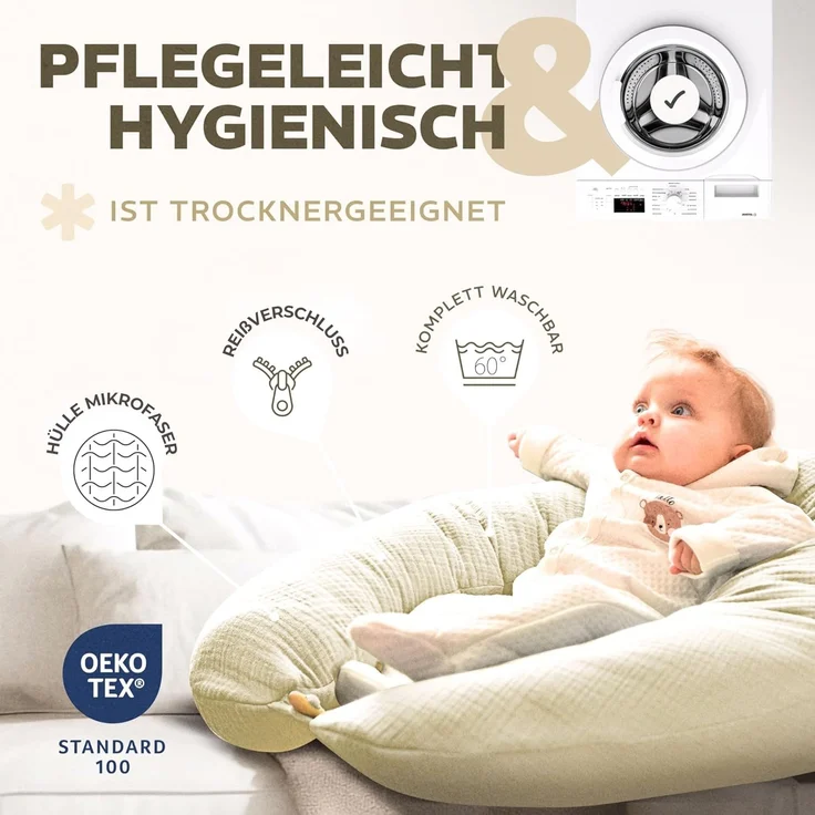 sei Design Stillkissen XXL 190x30ohne Außenbezug, Inlay Innenkissen mit Reißverschlüss Faserfüllung Seitenschläferkissen Schwangerschaftskissen Pregnancy Pillow – Bild 4
