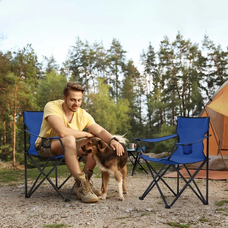 Sunula Campingstuhl Faltbar Anglerstuhl Ultraleicht Faltstuhl mit Armlehnen, mit Getränkehalter, mit Tragetasche, bis max. 100 kg, Blau – Bild 2