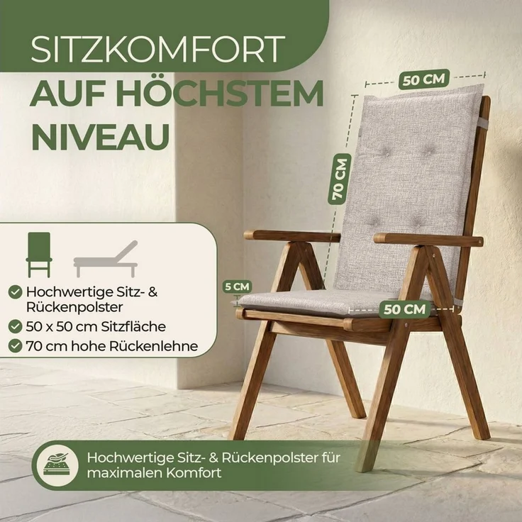 Petsation Hochlehnerauflage Florence Hochlehner Auflage Gartenstuhlauflage mit Schaumstoffpolster, (4 St) – Bild 1