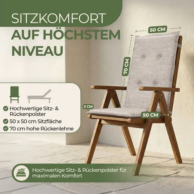 Petsation Hochlehnerauflage Florence Hochlehner Auflage Gartenstuhlauflage mit Schaumstoffpolster, (4 St)
