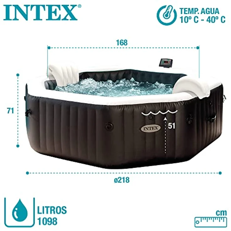 Intex Purespa Whirlpool Deluxe mit 140 Blasenmassagedüsen, 1098 Liter, achteckig, schwarz, für 5-6 Personen – Bild 9
