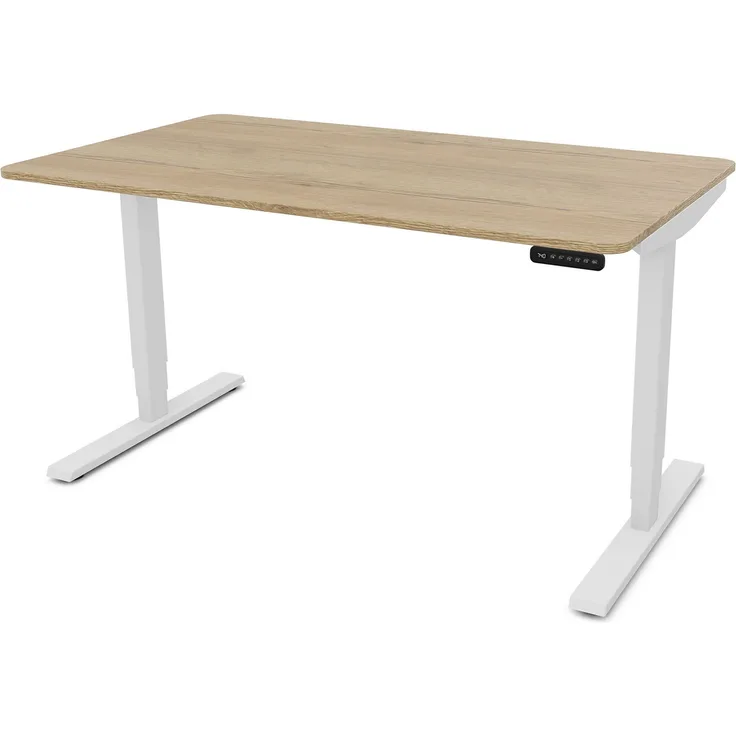 ASSMANN Elektrisch höhenverstellbarer Schreibtisch Y-Line Curved 120x70cm Eiche Natura Signalweiß Metall Holz