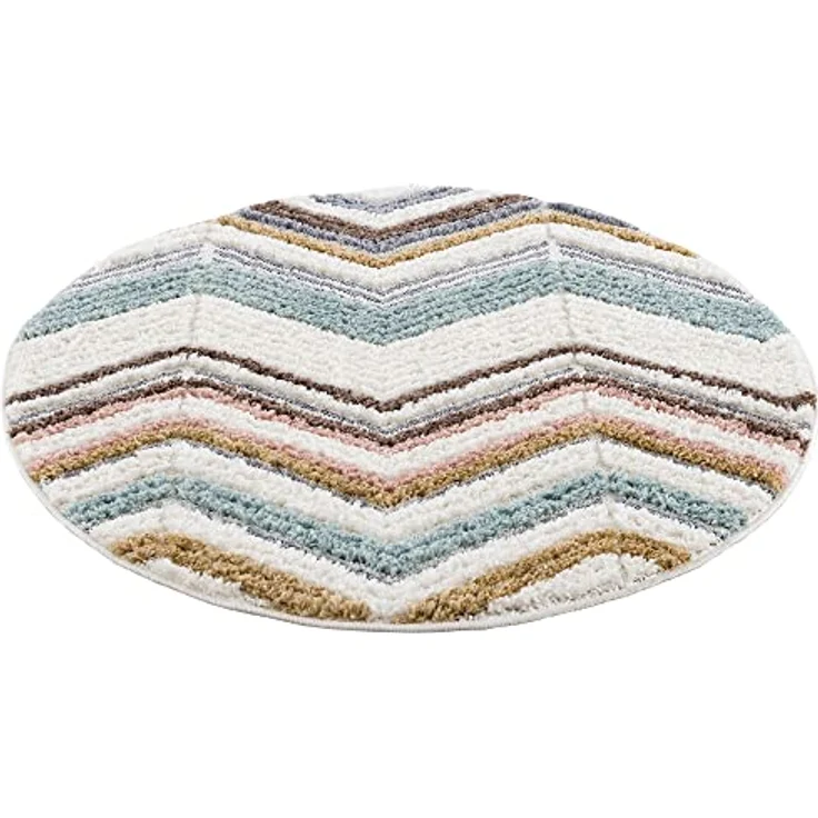Teppich Rund - Hochflor - 120x120cm - Boho - Geometrisch Zick Zack - Muster -Pastellfarben Multi - Skandinavisch Flauschig Weich - Wohnteppich Schlafzimmer Dekoration – Bild 5