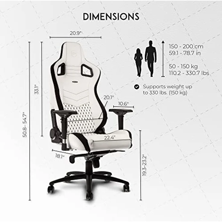noblechairs Epic Gaming Stuhl - Bürostuhl - Schreibtischstuhl - PU-Kunstleder - Inklusive Kissen - Weiß/Schwarz – Bild 2
