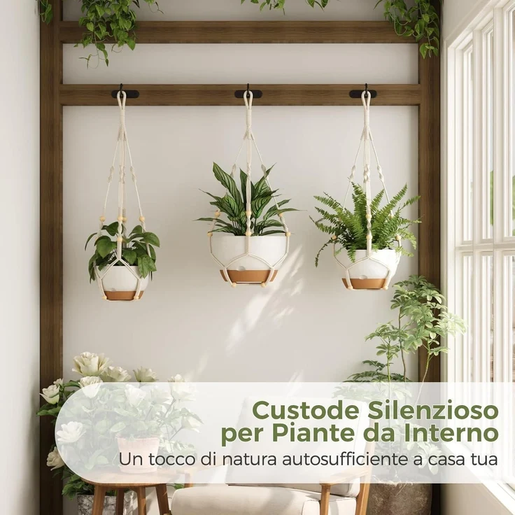 Blumenampeln Makramee 3er Set Selbstbewässerung Weiß – Bild 8