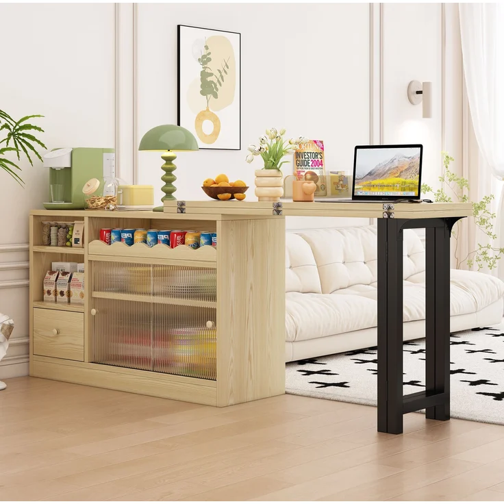 Klappbarer Esstisch mit Stauraum & 360° Drehfunktion, 73,5x40x120 cm, Natur/Schwarz – Bild 1