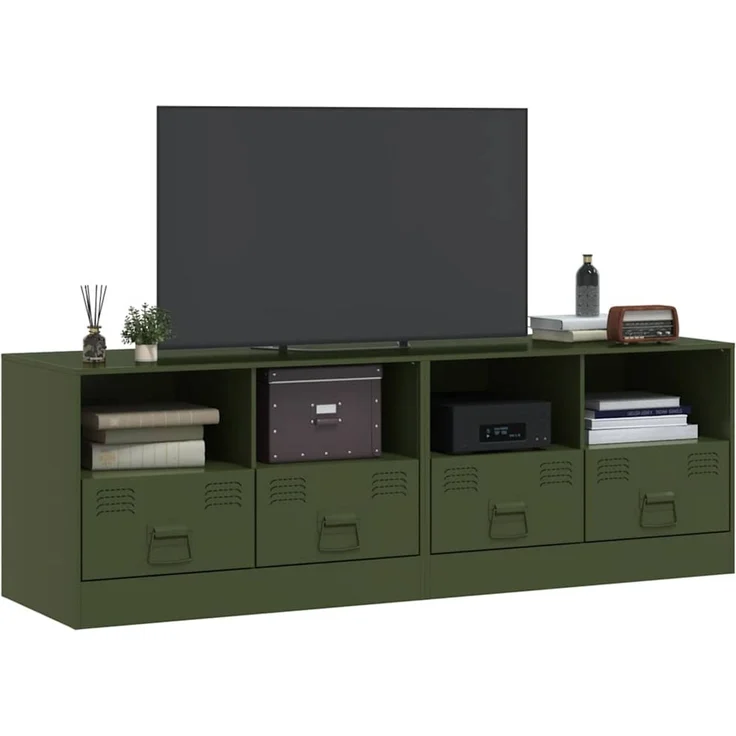 2 pcs TV-Schrank, Lowboard Olivgrün 67x39x44 cm Stahl – Bild 3