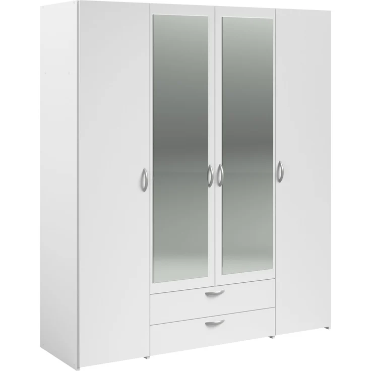 Drehtürenschrank >Daily 3< 4 Türen, 2x Spiegel, 2 Schübe, in Weiss - 160x185x51cm (BxHxT) – Bild 1