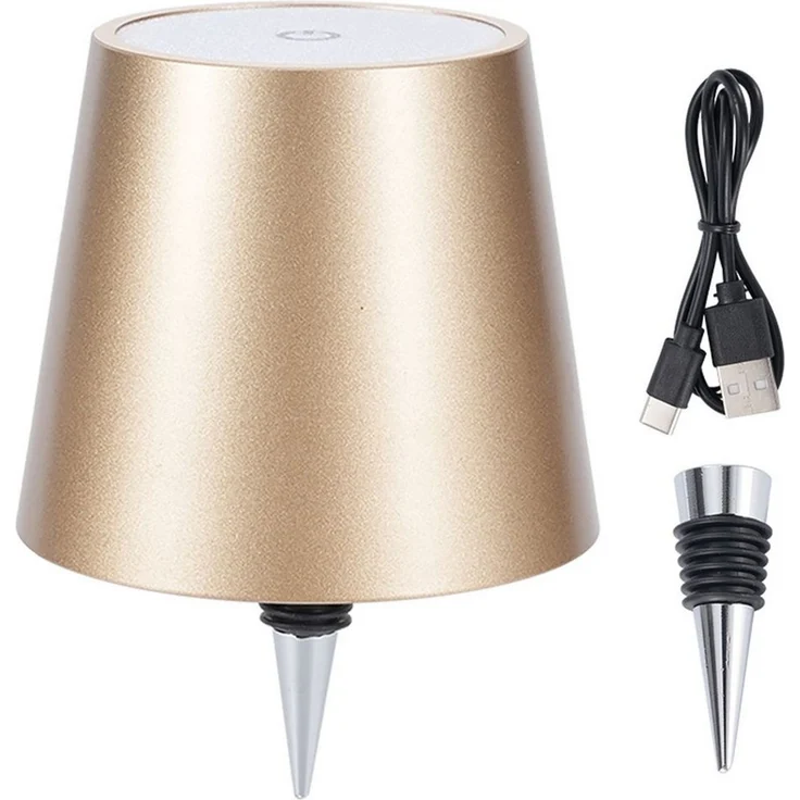 shop'n smile ideoon LED Tischleuchte Akku Flaschenlampe dimmbar LEDs in 3 Lichtfarben Ø 10,5 x14,5 cm Touch, LEDs mit 3 auswählbaren Lichtfarben, Kaltweiss / Warmweiss / Naturweiss, USB-C-Aufladung inkl. Kabel, Metall-Lampenschirm, in Gold – Bild 3