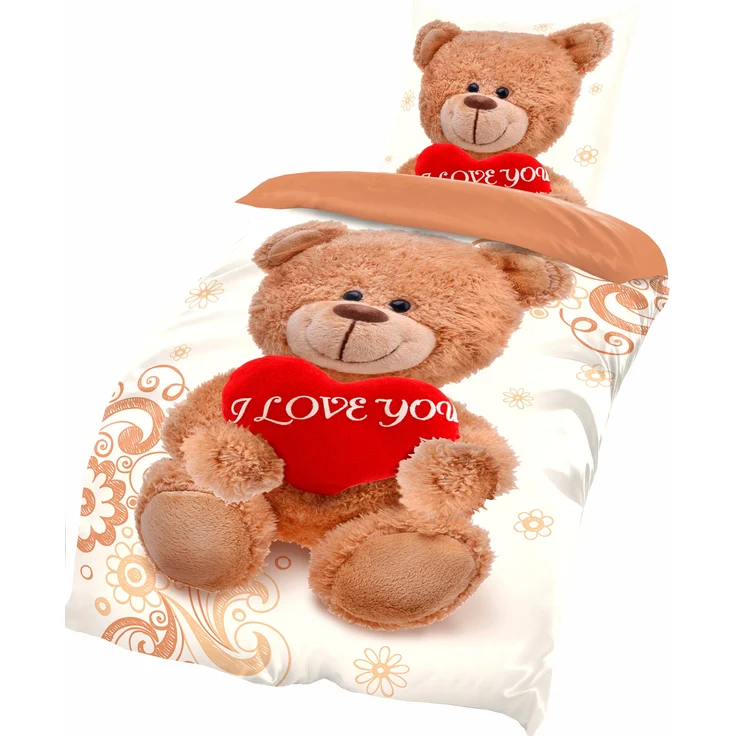 Fleece Bettwäsche Weiß-Beige mit Teddy-Herzmotiv aus 100% Polyester 135x200 cm – Bild 2