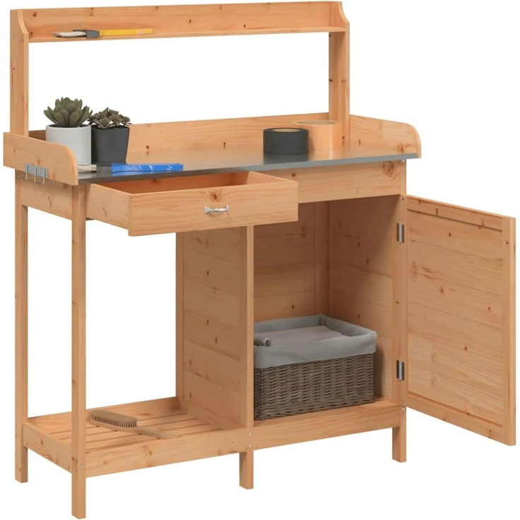 vidaXL Pflanztisch mit Schrank Braun 110,5x45x124,5cm Massivholz Tanne 156344 – Bild 5