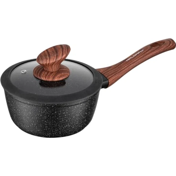 FLORINA Aluminium-Kasserolle MASTER BLACK 16 cm 1L | Antihaftbeschichtung | Für alle Herdarten inkl. Induktion | Ergonomischer Soft-Touch-Griff | Deckel mit Silikonrand | Leicht zu reinigen – Bild 1