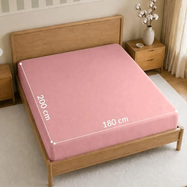 Twinzen Spannbettlaken 180x200cm, 100% Jersey Baumwolle, Rosa, Oeko-Tex zertifiziert, atmungsaktiv und pflegeleicht – Bild 3